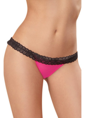 Tanga rose ouverture coeur et dentelle noire - DG1377HPK